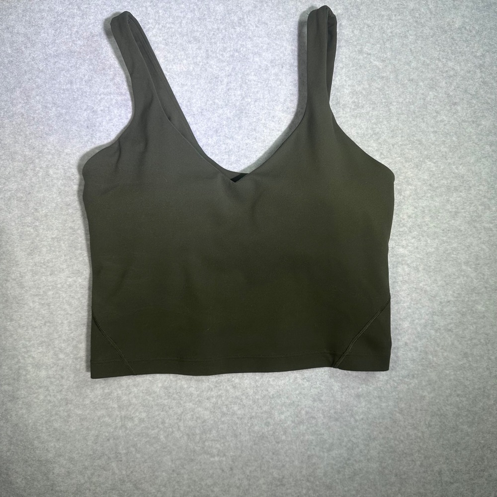 Lululemon Align Tank Top Dark Olive Green Nulu Cropped V-Neck Yoga Bra Top
